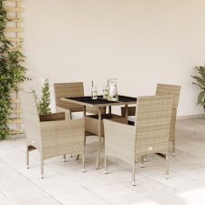 vidaXL 5 részes bézs polyrattan/üveg kerti étkezőgarnitúra párnákkal kerti bútor