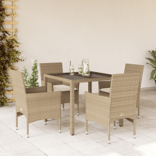 vidaXL 5 részes bézs polyrattan/üveg kerti étkezőgarnitúra párnákkal kerti bútor