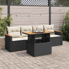 vidaXL 5 részes fekete polyrattan akácfa kerti kanapészett párnákkal kerti bútor