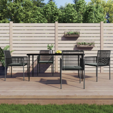 vidaXL 5 részes fekete polyrattan és acél kerti étkezőszett párnákkal kerti bútor