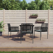 vidaXL 5-részes fekete polyrattan és acél kerti étkezőszett párnákkal (3187066) kerti bútor