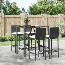 vidaXL 5 részes fekete polyrattan kerti bárszett párnával kerti bútor