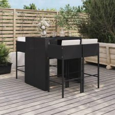 vidaXL 5 részes fekete polyrattan kerti bárszett párnával kerti bútor