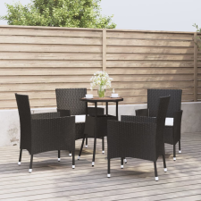 vidaXL 5-részes fekete polyrattan kerti bisztrógarnitúra párnákkal kerti bútor