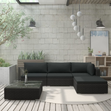 vidaXL 5-részes fekete polyrattan kerti bútorszett párnákkal kerti bútor