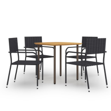 vidaXL 5 részes fekete polyrattan kerti étkezőgarnitúra (3072489) kerti bútor