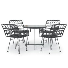 vidaXL 5 részes fekete polyrattan kerti étkezőgarnitúra (3157842) kerti bútor