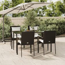 vidaXL 5 részes fekete polyrattan kerti étkezőgarnitúra párnákkal kerti bútor