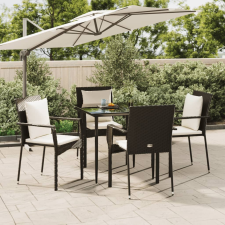 vidaXL 5 részes fekete polyrattan kerti étkezőgarnitúra párnákkal kerti bútor