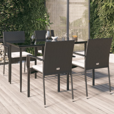 vidaXL 5 részes fekete polyrattan kerti étkezőgarnitúra párnákkal kerti bútor