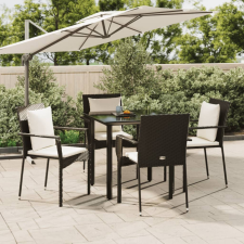 vidaXL 5 részes fekete polyrattan kerti étkezőgarnitúra párnákkal kerti bútor