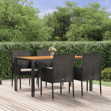 vidaXL 5 részes fekete polyrattan kerti étkezőgarnitúra párnákkal kerti bútor