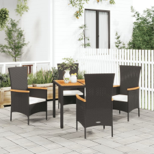 vidaXL 5 részes fekete polyrattan kerti étkezőgarnitúra párnákkal kerti bútor