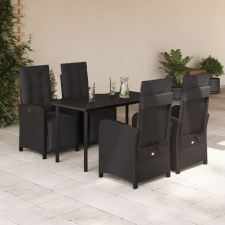 vidaXL 5 részes fekete polyrattan kerti étkezőgarnitúra párnákkal kerti bútor