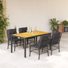 vidaXL 5 részes fekete polyrattan kerti étkezőgarnitúra párnákkal kerti bútor