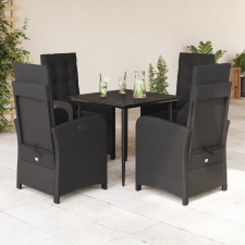 vidaXL 5 részes fekete polyrattan kerti étkezőgarnitúra párnákkal kerti bútor