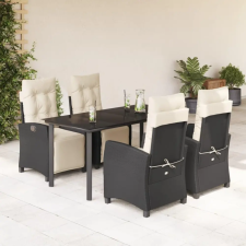 vidaXL 5 részes fekete polyrattan kerti étkezőgarnitúra párnákkal kerti bútor
