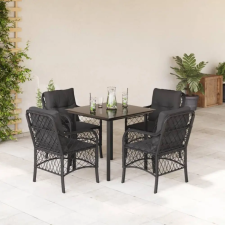 vidaXL 5 részes fekete polyrattan kerti étkezőgarnitúra párnákkal kerti bútor