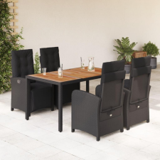vidaXL 5 részes fekete polyrattan kerti étkezőgarnitúra párnákkal kerti bútor