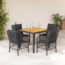 vidaXL 5 részes fekete polyrattan kerti étkezőgarnitúra párnákkal kerti bútor