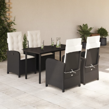 vidaXL 5 részes fekete polyrattan kerti étkezőgarnitúra párnákkal kerti bútor