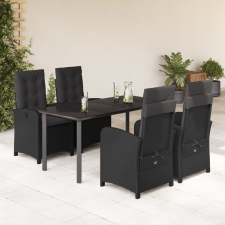 vidaXL 5 részes fekete polyrattan kerti étkezőgarnitúra párnákkal kerti bútor