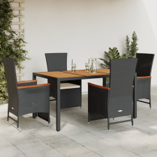 vidaXL 5 részes fekete polyrattan kerti étkezőgarnitúra párnákkal kerti bútor