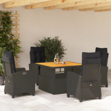 vidaXL 5 részes fekete polyrattan kerti étkezőgarnitúra párnákkal kerti bútor