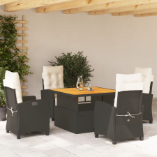 vidaXL 5 részes fekete polyrattan kerti étkezőgarnitúra párnákkal kerti bútor