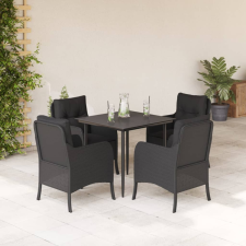 vidaXL 5 részes fekete polyrattan kerti étkezőgarnitúra párnákkal kerti bútor
