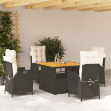 vidaXL 5 részes fekete polyrattan kerti étkezőgarnitúra párnákkal kerti bútor