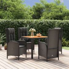 vidaXL 5 részes fekete polyrattan kerti étkezőgarnitúra párnákkal kerti bútor