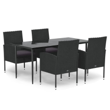 vidaXL 5 részes fekete polyrattan kerti étkezőgarnitúra párnákkal (3156786) kerti bútor