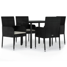 vidaXL 5 részes fekete polyrattan kerti étkezőgarnitúra párnákkal (3185156) kerti bútor