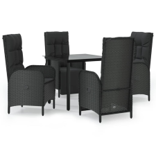 vidaXL 5 részes fekete polyrattan kerti étkezőgarnitúra párnákkal (3185195) kerti bútor