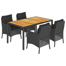 vidaXL 5 részes fekete polyrattan kerti étkezőgarnitúra párnákkal (3211868) kerti bútor