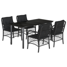 vidaXL 5 részes fekete polyrattan kerti étkezőgarnitúra párnákkal (3212106) kerti bútor