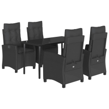 vidaXL 5 részes fekete polyrattan kerti étkezőgarnitúra párnákkal (3212755) kerti bútor