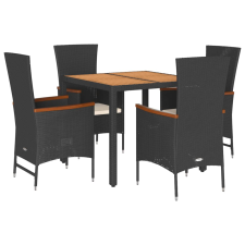vidaXL 5 részes fekete polyrattan kerti étkezőgarnitúra párnákkal (3277505) kerti bútor