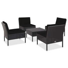 vidaXL 5-részes fekete polyrattan kerti kanapészett párnákkal kerti bútor