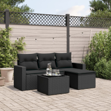 vidaXL 5 részes fekete polyrattan kerti kanapészett párnákkal kerti bútor