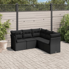 vidaXL 5 részes fekete polyrattan kerti kanapészett párnákkal kerti bútor