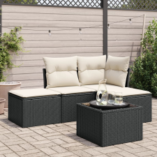 vidaXL 5 részes fekete polyrattan kerti kanapészett párnákkal kerti bútor
