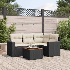 vidaXL 5 részes fekete polyrattan kerti kanapészett párnákkal kerti bútor