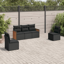 vidaXL 5 részes fekete polyrattan kerti kanapészett párnákkal kerti bútor