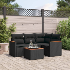 vidaXL 5 részes fekete polyrattan kerti kanapészett párnákkal kerti bútor