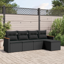 vidaXL 5 részes fekete polyrattan kerti kanapészett párnákkal kerti bútor