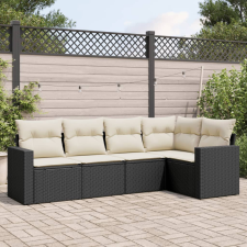 vidaXL 5 részes fekete polyrattan kerti kanapészett párnákkal kerti bútor