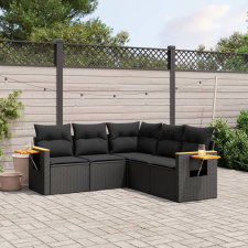 vidaXL 5 részes fekete polyrattan kerti kanapészett párnákkal kerti bútor