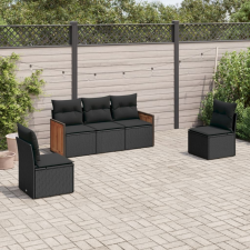 vidaXL 5 részes fekete polyrattan kerti kanapészett párnákkal kerti bútor